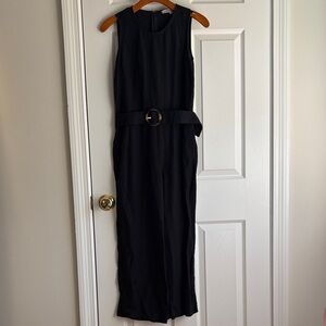 LOFT linen Black Sleeveless Belted Maxi Jumpsuit with Belt